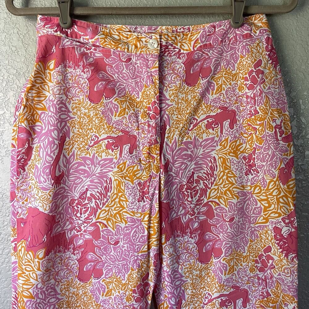 Lilly Pulitzer Womens 4 Pink Cropped Pant Monkey Elephant Vacation Preppy Beach - Picture 2 of 11